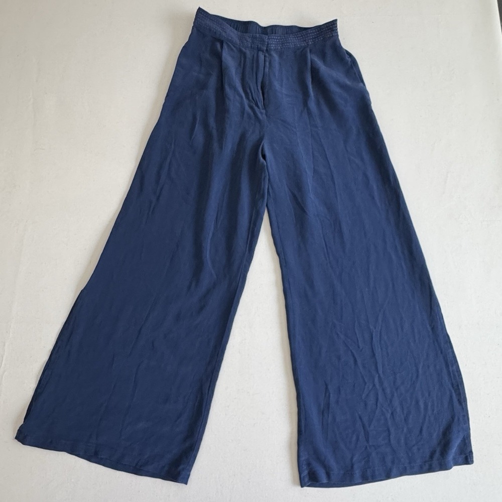 Johnny Was Women's Size XS Boho Wide Leg Silk Palazzo Pants Sapphire Blue Flowy - Picture 3 of 12